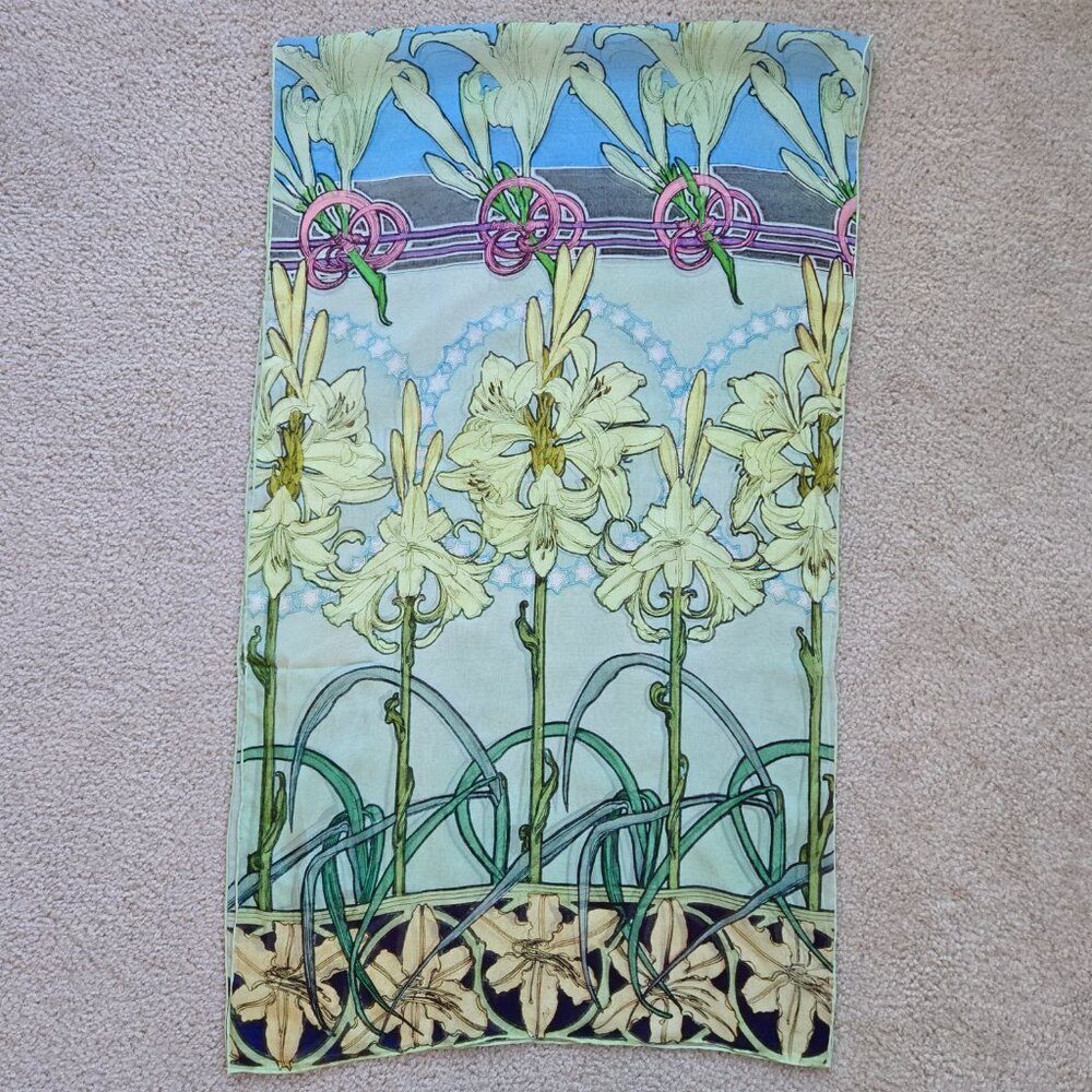 Alphonse Mucha Lily Silk Chiffon Scarf - Picture 1 of 10